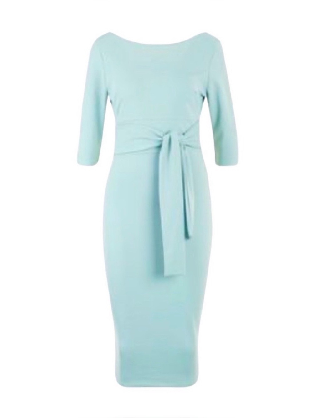 See You Monday Mint Green Midi Sheath Dress with Tie Waist - Size Large